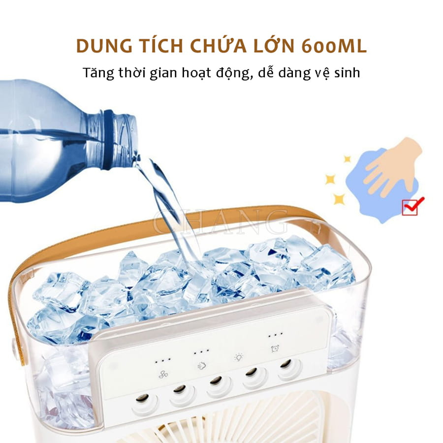 Quạt Điều Hòa Hơi Nước Mini, Quạt Phun Sương Tạo Ẩm Để Bàn 3 Chế Độ Phun Sương Tích Hợp Đèn Led Dung Tích 600ml