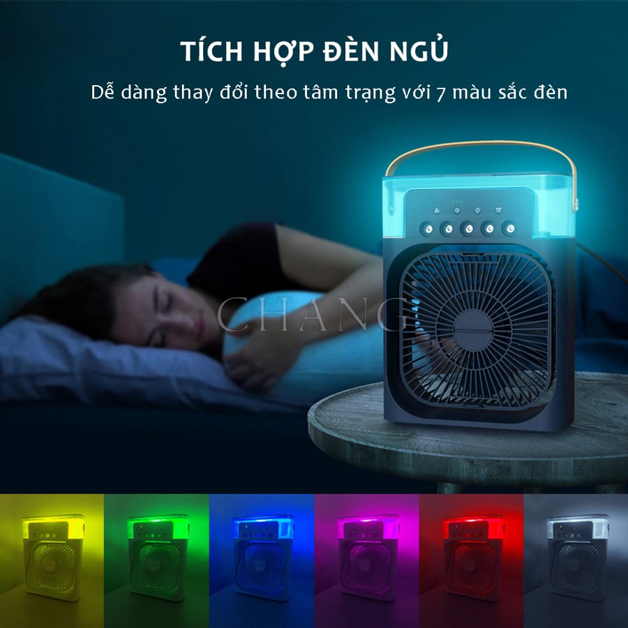 Quạt Điều Hòa Hơi Nước Mini, Quạt Phun Sương Tạo Ẩm Để Bàn 3 Chế Độ Phun Sương Tích Hợp Đèn Led Dung Tích 600ml