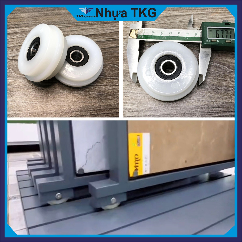 Bánh xe con lăn cửa lùa cửa trượt phi 68mm dùng cho ray lùa âm ...