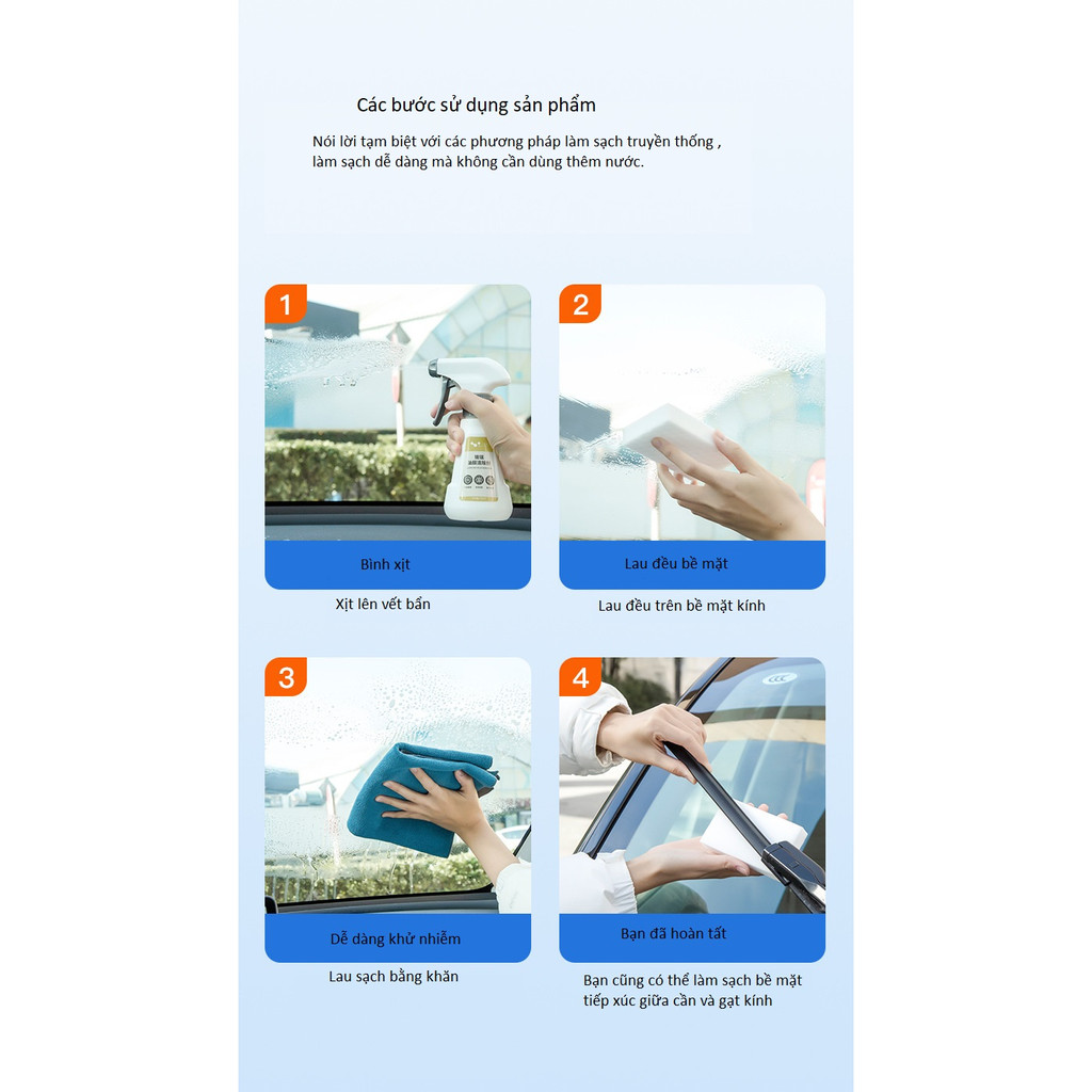 Nước lau kính xe hơi tẩy dầu mỡ, kính chắn gió, làm sạch kính và vết bẩn 1 cách mạnh mẽ