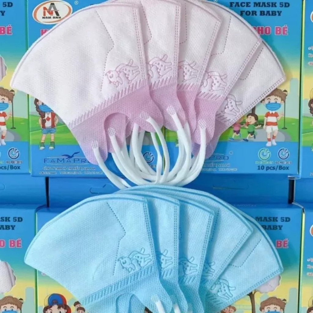 Khẩu Trang Cho Bé Famapro 5D Kids  cho bé 3 tới 10 tuổi loại  5D 3 lớp Vải Không Dệt - Hộp 10 cái