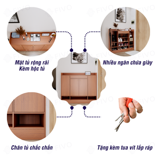 [Freeship HCM] Tủ Kệ Giày Gỗ FIVO FS52 Có Cửa, Gỗ Chống Ẩm Cao Cấp, Ngăn Chứa Trong Tủ Lớn, Kèm Hộc Tủ Ngang Tiện Lợi