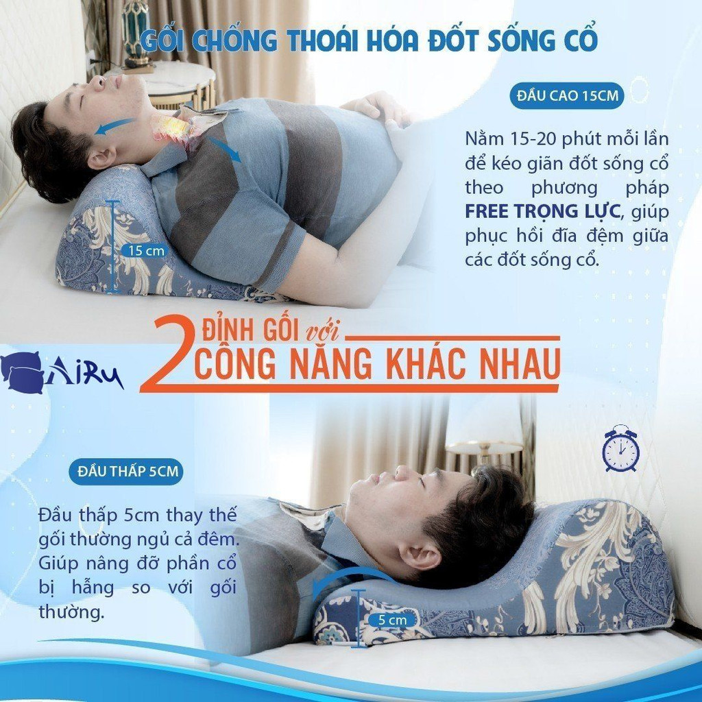 Gối hỗ trợ điều trị thoái hóa cột sống cổ 2 đầu chuyên dụng- Chính hãng AIRU