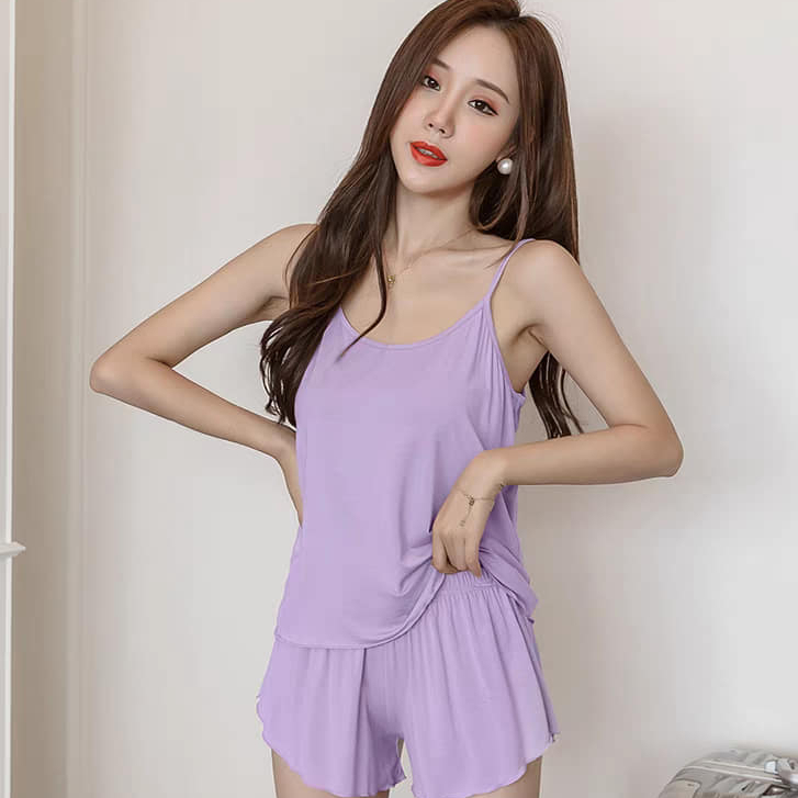 Bộ Đồ Ngủ Bigsize Nữ,Set Áo 2 Dây Và Quần Đùi Vải Gân Tăm Phom Rộng Mặc Thoải Mái SET31