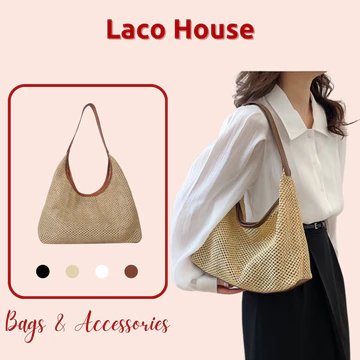 Túi cói phối quai da đeo vai 🌷Túi cói đi biển 🪼 Túi tote lưới T72