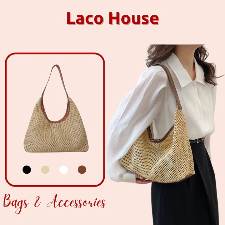 Túi cói phối quai da đeo vai 🌷Túi cói đi biển 🪼 Túi tote lưới T72