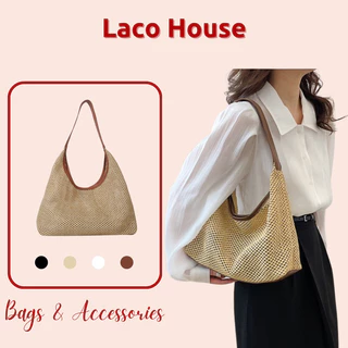Túi cói phối quai da đeo vai ????Túi cói đi biển ???? Túi tote lưới T72
