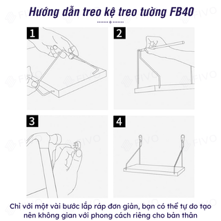 Kệ Sách Gỗ Treo Tường Trang Trí Decor FB40 FIVO Không Cần Khoan,Tặng Kèm Đinh Và Móc Treo Inox, Dễ Dàng Gắn Lên Tường