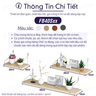 Kệ Treo Tường FIVO FB40 Trang Trí Không Cần Khoan, Tặng Kèm Đinh Và Móc Treo Inox Dễ Dàng Gắn Lên Tường, Decor Linh Hoạt