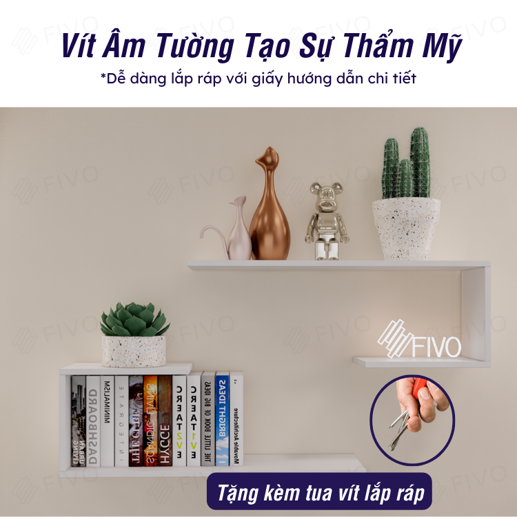 Ảnh Kệ Để Sách Gỗ Treo Tường Đẹp Chữ J FIVO FB42, Gỗ Chống Ẩm, Thiết Kế Âm Tường, Đa Dạng Cách Trang Trí, Chịu Lực Tốt 3