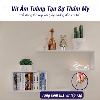 Kệ Để Sách Gỗ Treo Tường Đẹp Chữ J FIVO FB42, Gỗ Chống Ẩm, Thiết Kế Âm Tường, Đa Dạng Cách Trang Trí, Chịu Lực Tốt