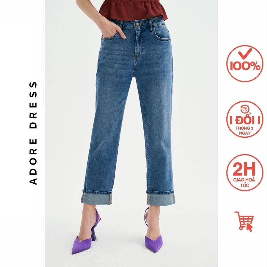 Quần jean Straght jeans casual style denim trơn xanh 313JE3002 ADORE DRESS