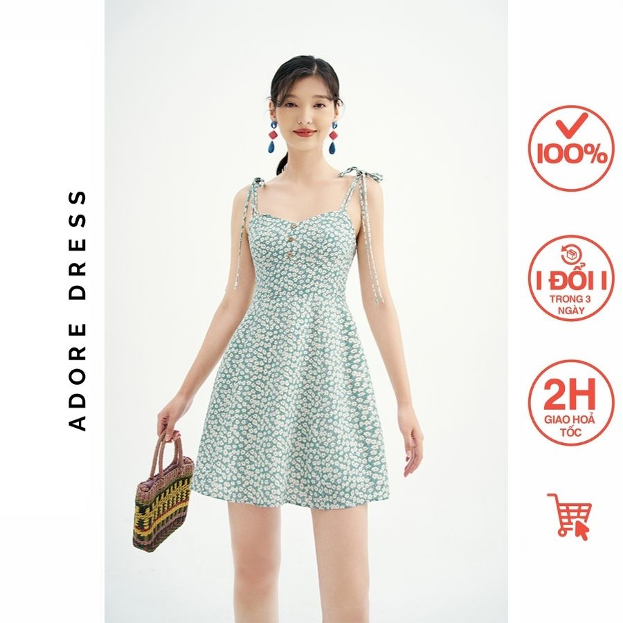 Đầm hai dây Sleeveless dresses resort style lụa hoa nhí mint 311DR6010 ADORE DRESS