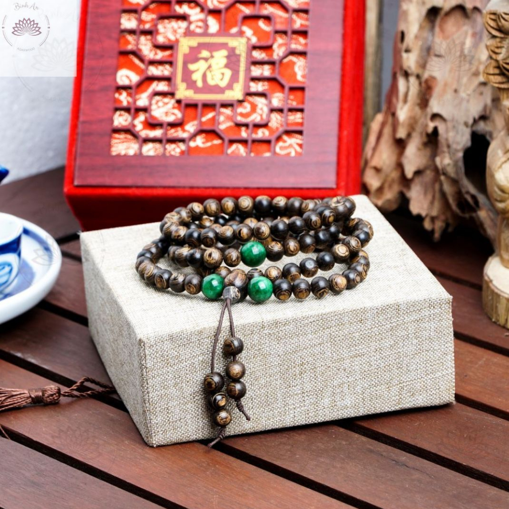 Vòng Tay Trầm Hương 108 Hạt Sánh Chìm mi.x Char.m - Chuỗi Tràng Hạt - Trầm Hương Tự Nhiên size 8 ly