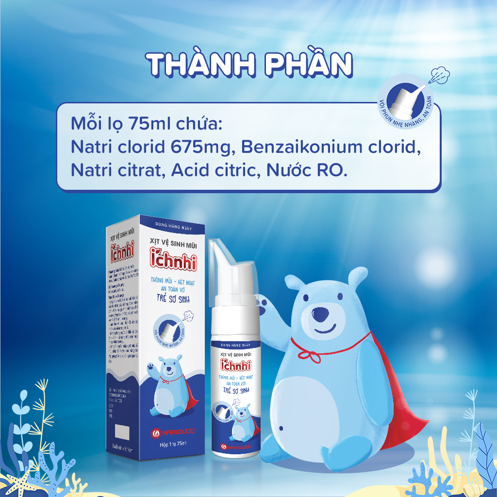 Ảnh Xịt vệ sinh mũi Ích Nhi 75ml, phòng ngừa sổ mũi, ngạt mũi và viêm xoang, an toàn cho trẻ sơ sinh và trẻ nhỏ 2