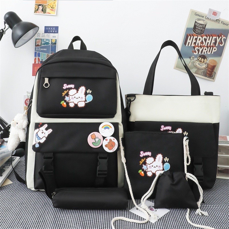 Set combo ba lô 4 món đi học, đi chơi, balo chống thấm nước thời trang hình thỏ sweet