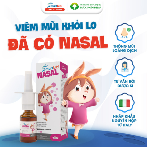 Xịt vệ sinh mũi trẻ em Smartbibi Nasal làm loãng dịch mũi, thông thoáng màng nhầy và hỗ trợ viêm mũi, viêm họng