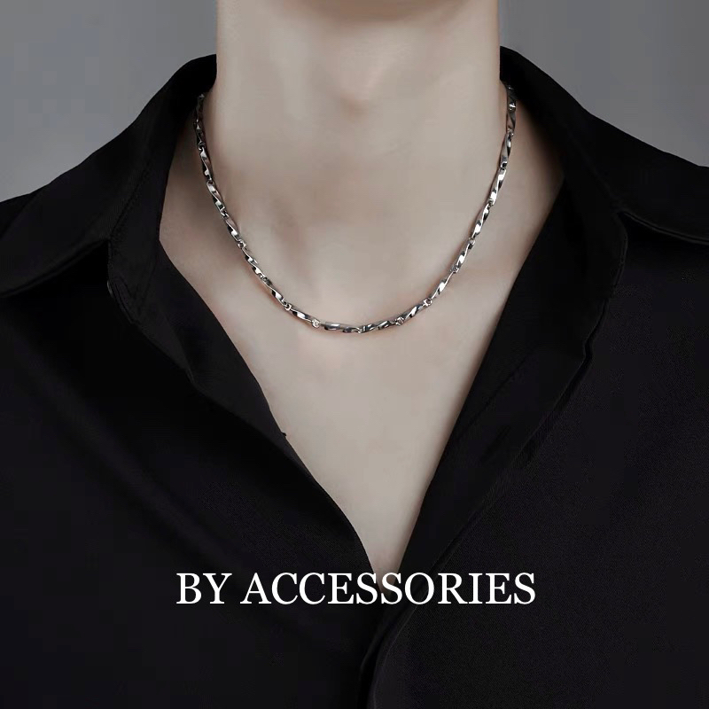Dây chuyền nam unisex titan trơn kiểu chuỗi thanh xoắn nối liền thời trang không gỉ