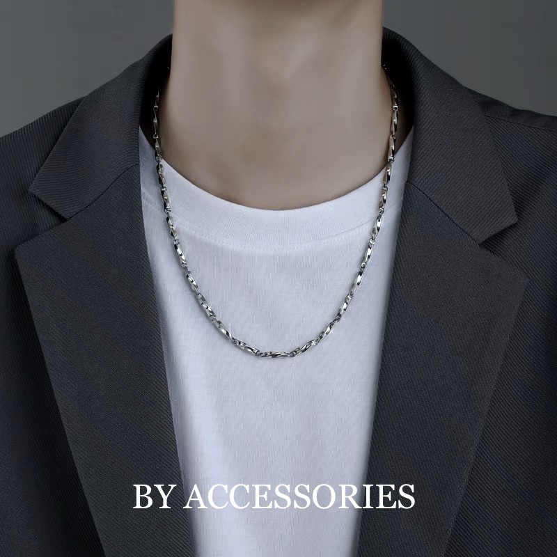 Dây chuyền nam unisex titan trơn kiểu chuỗi thanh xoắn nối liền thời trang không gỉ
