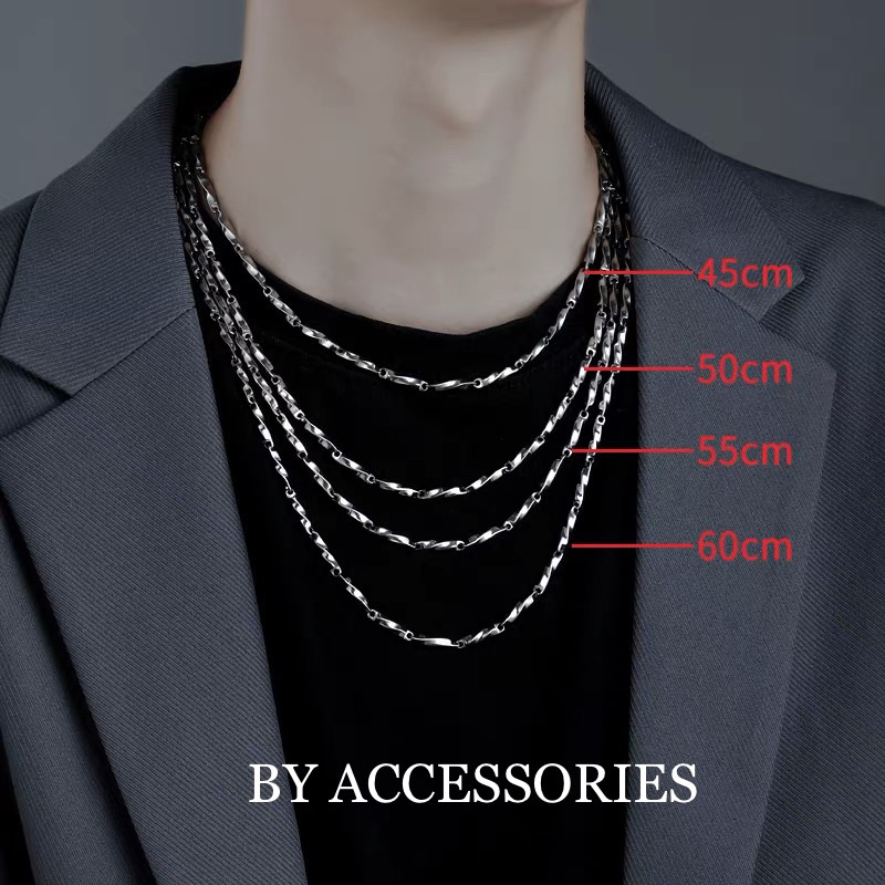 Dây chuyền nam unisex titan trơn kiểu chuỗi thanh xoắn nối liền thời trang không gỉ