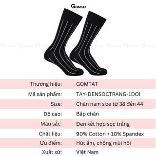 Tất vớ nam công sở cổ cao đi giày tây GOMTAT mẫu sọc trắng đen, chất liệu cotton cao cấp - TAY-DENSOCTRANG-1DOI