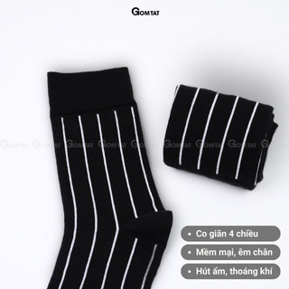 Tất vớ nam công sở cổ cao đi giày tây GOMTAT mẫu sọc trắng đen, chất liệu cotton cao cấp - TAY-DENSOCTRANG-1DOI