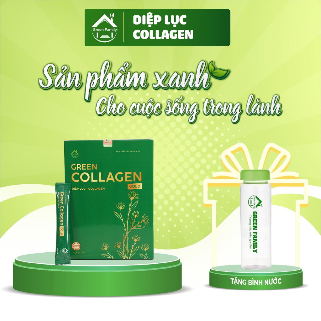 (Đã bán 78) Diệp Lục Collagen Gold Đẹp Da Thanh Lọc Cơ Thể 30 Gói Green Family Development