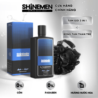 Combo Sữa tắm gội và Rửa mặt 3 in 1 SHINEMEN cho nam, hương nước hoa AWA-AMOR 300ml & Bông tắm