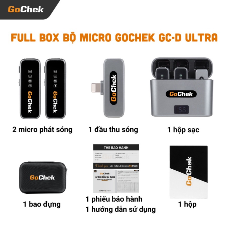 Micro thu âm không dây Go chek ultra khử tiếng ồn, thiết bị cài áo mini ...