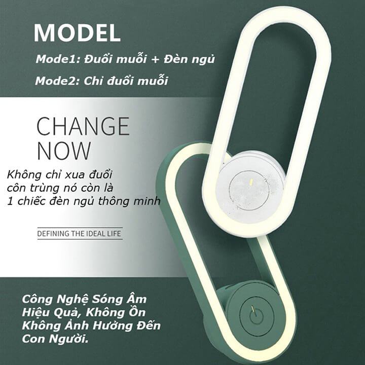 Máy đuổi muỗi đuổi côn trùng công nghệ sóng siêu âm kiêm đèn ngủ không ồn, an toàn với người sử dụng