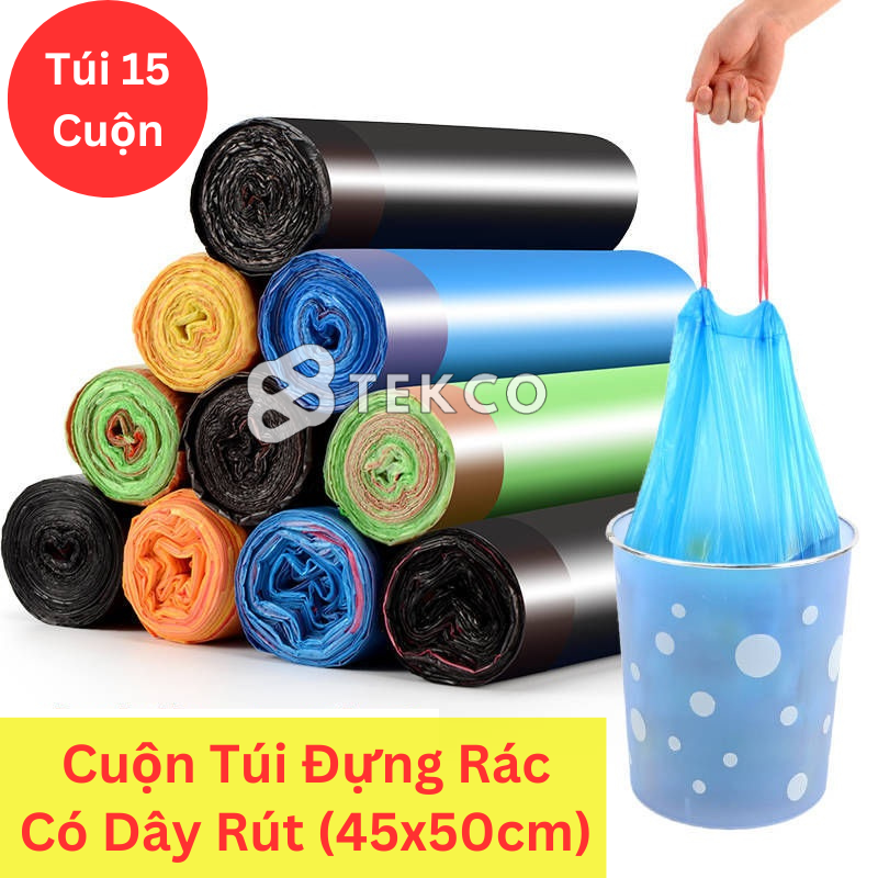 [COMBO 5] Cuộn Túi Đựng Rác Tự Phân Huỷ Có Dây Rút 45x50cm (Cuộn 15 Túi ...