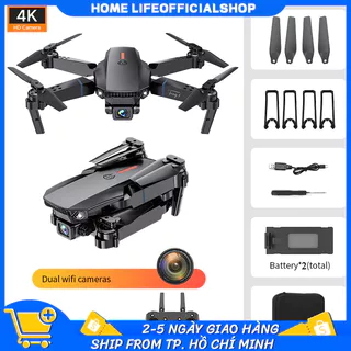 Flaycam, Máy Bay Điều Khiển Từ Xa E88 Pro Drone 4K HD Camera Kép Có Định Vị 1080P WiFi Tặng Kèm Pin Dự Phòng