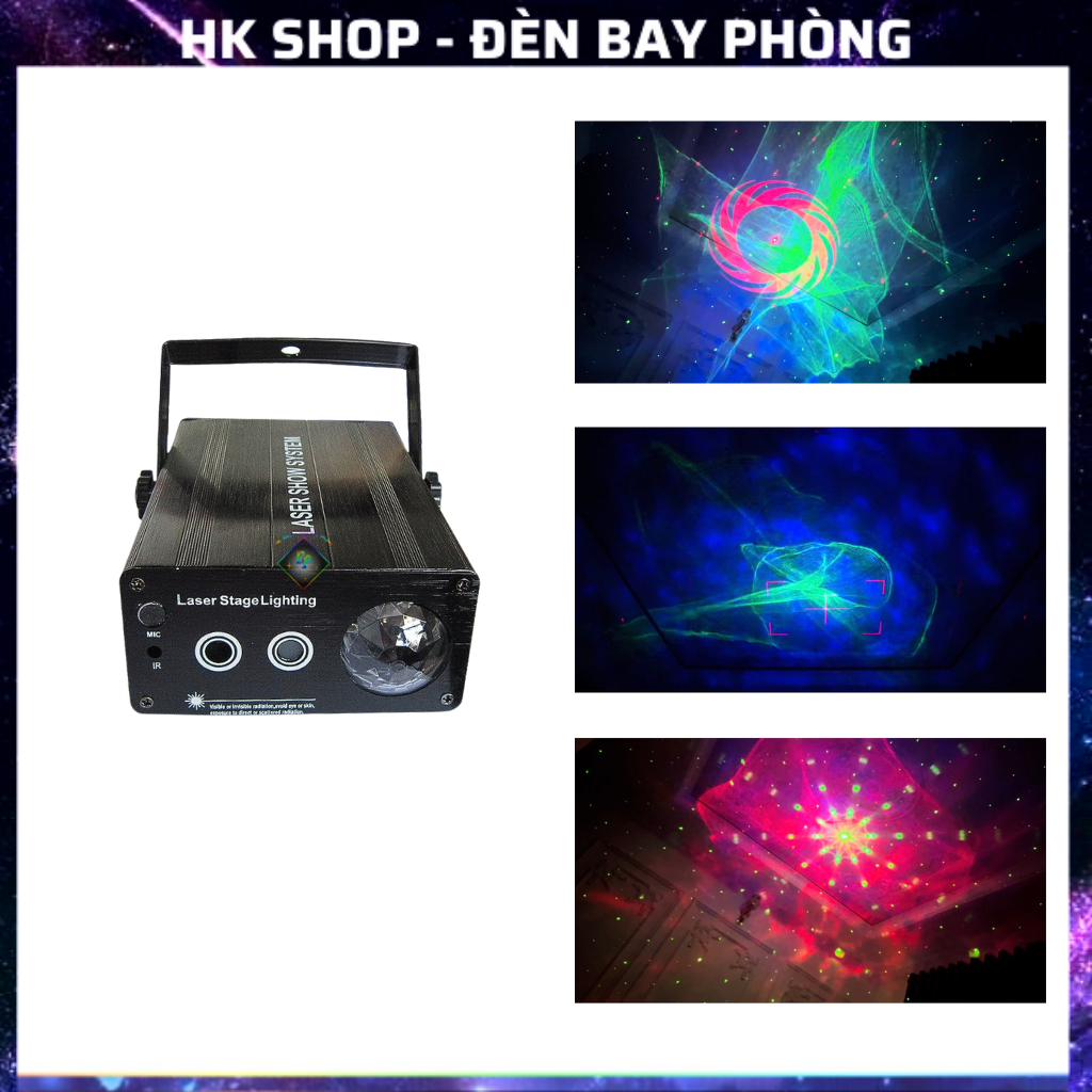 Đèn Laser Mini 3in1 Cảm Biến Âm Thanh Hiệu Ứng 3D Dùng Cho Phòng Karaoke, Bar, Sân khấu...