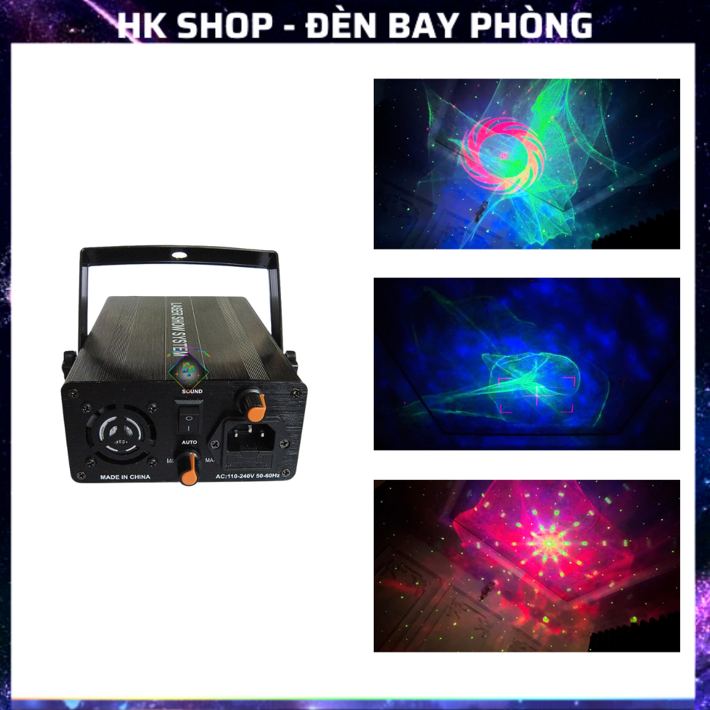 Đèn Laser Mini 3in1 Cảm Biến Âm Thanh Hiệu Ứng 3D Dùng Cho Phòng Karaoke, Bar, Sân khấu...