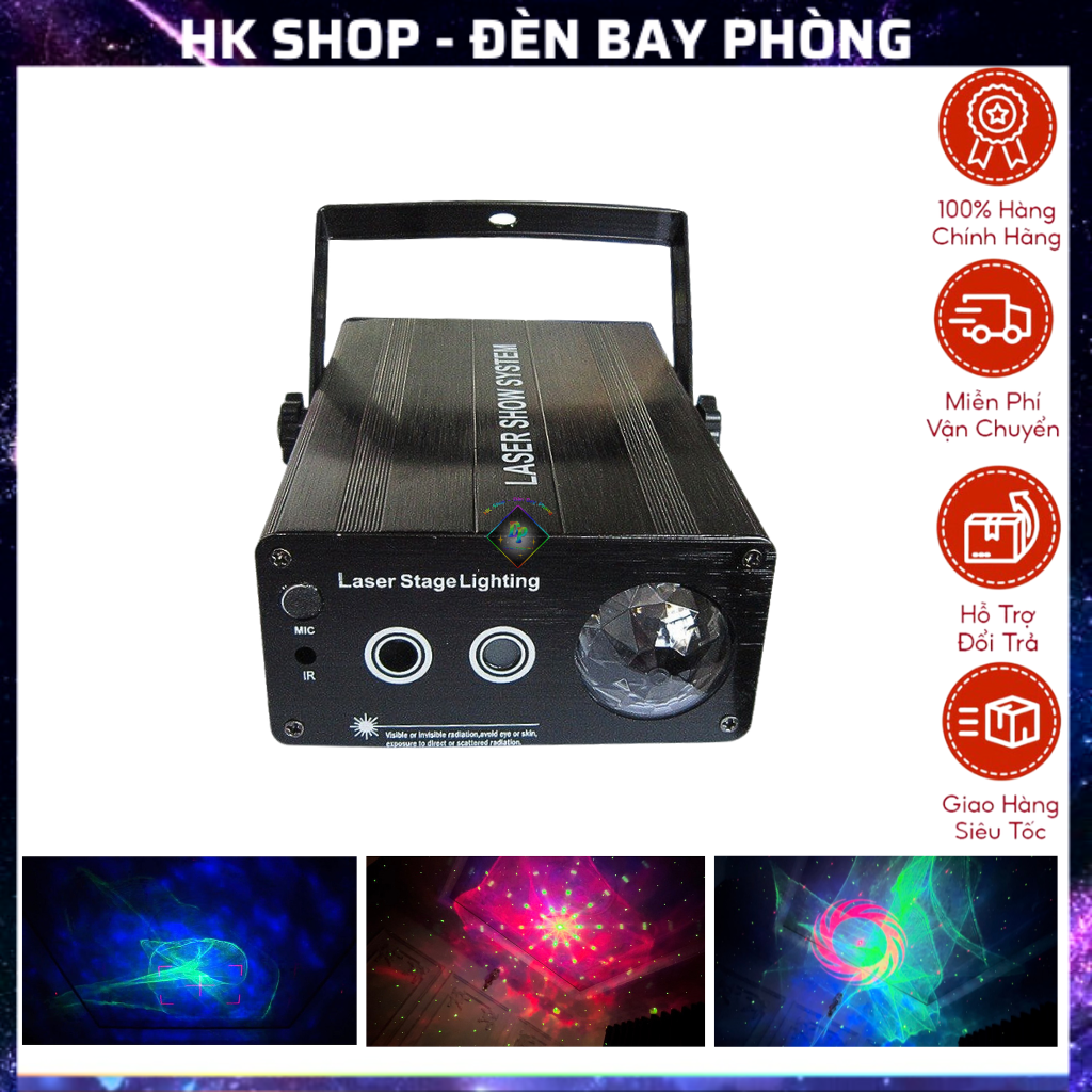 Đèn Laser Mini 3in1 Cảm Biến Âm Thanh Hiệu Ứng 3D Dùng Cho Phòng Karaoke, Bar, Sân khấu...