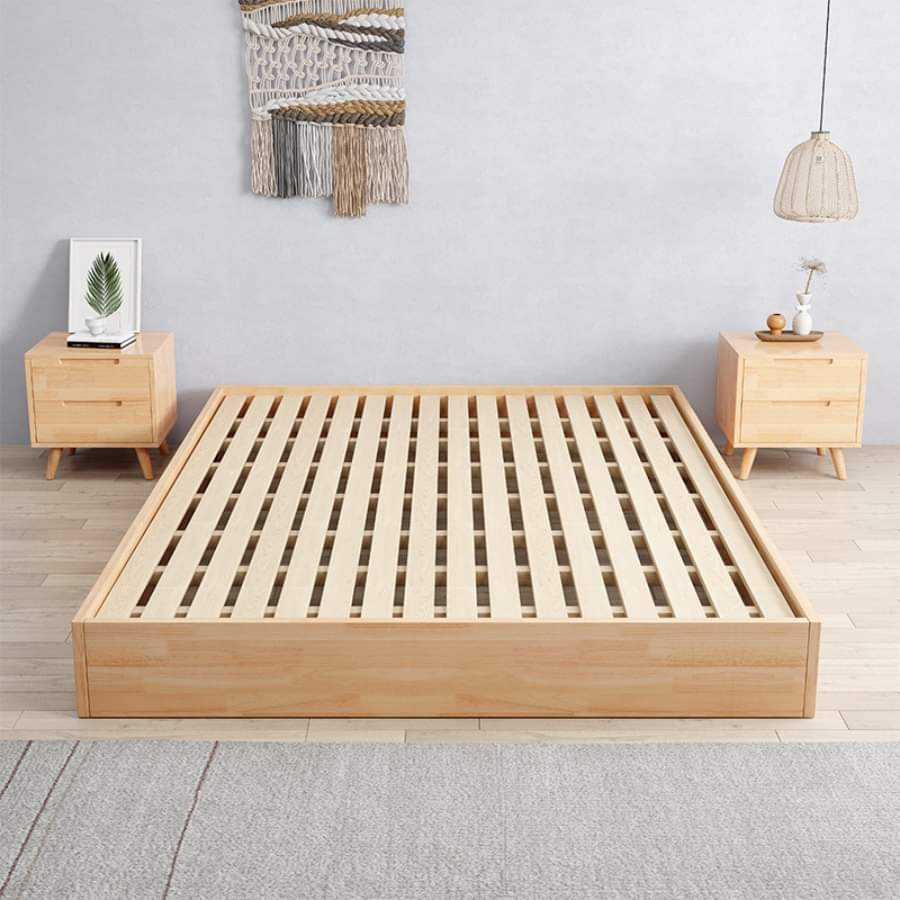 Giường Ngủ Pallet Gỗ Thông Cao Cấp Đủ Kích Thước Cao 20cm có gờ thành chống trôi đệm