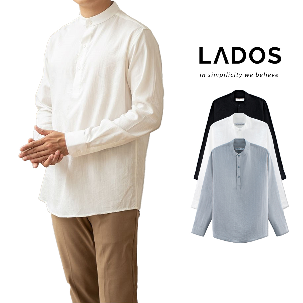 Áo sơ mi nam cổ trụ vải đũi LADOS - 18108 chất mềm mịn form chuẩn phong cách Hàn Quốc