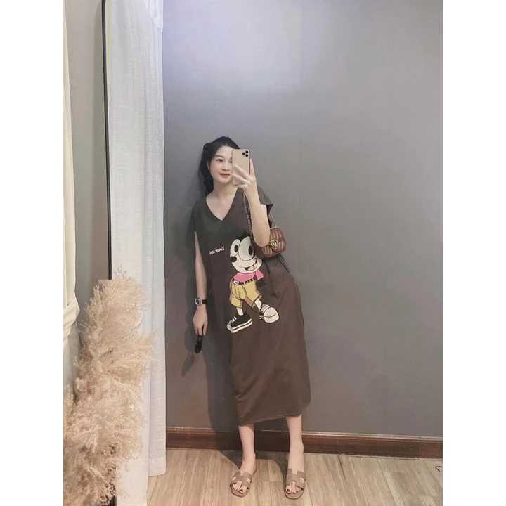 Váy Suông, Đầm Suông SMILE Cổ Tim Dáng Suông, From Rộng Chất Cotton Tàu
