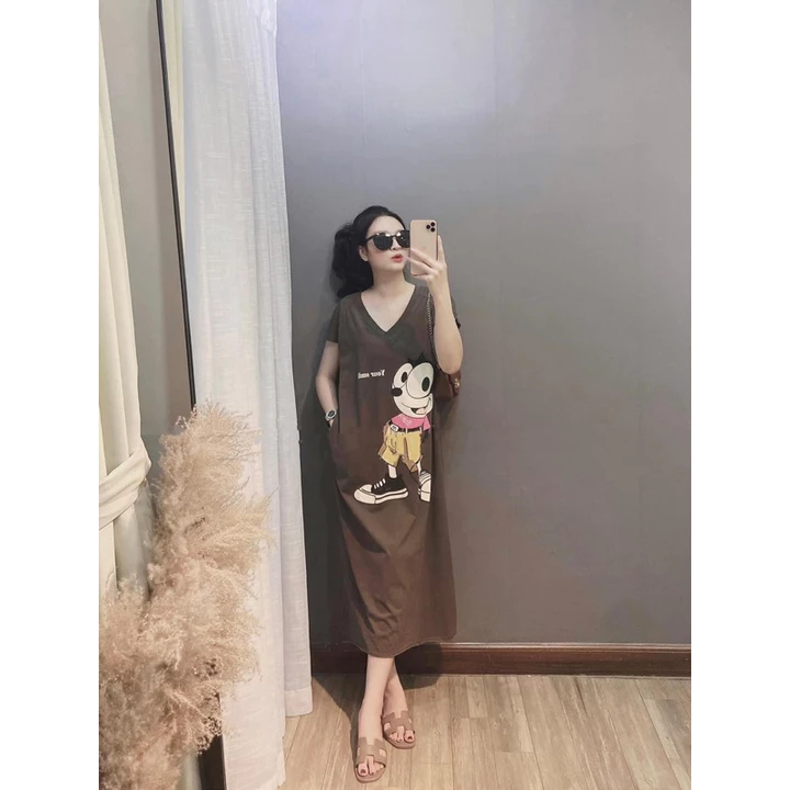 Váy Suông, Đầm Suông SMILE Cổ Tim Dáng Suông, From Rộng Chất Cotton Tàu