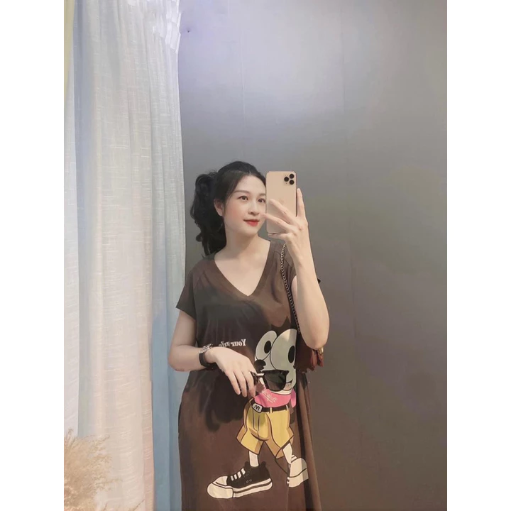 Váy Suông, Đầm Suông SMILE Cổ Tim Dáng Suông, From Rộng Chất Cotton Tàu