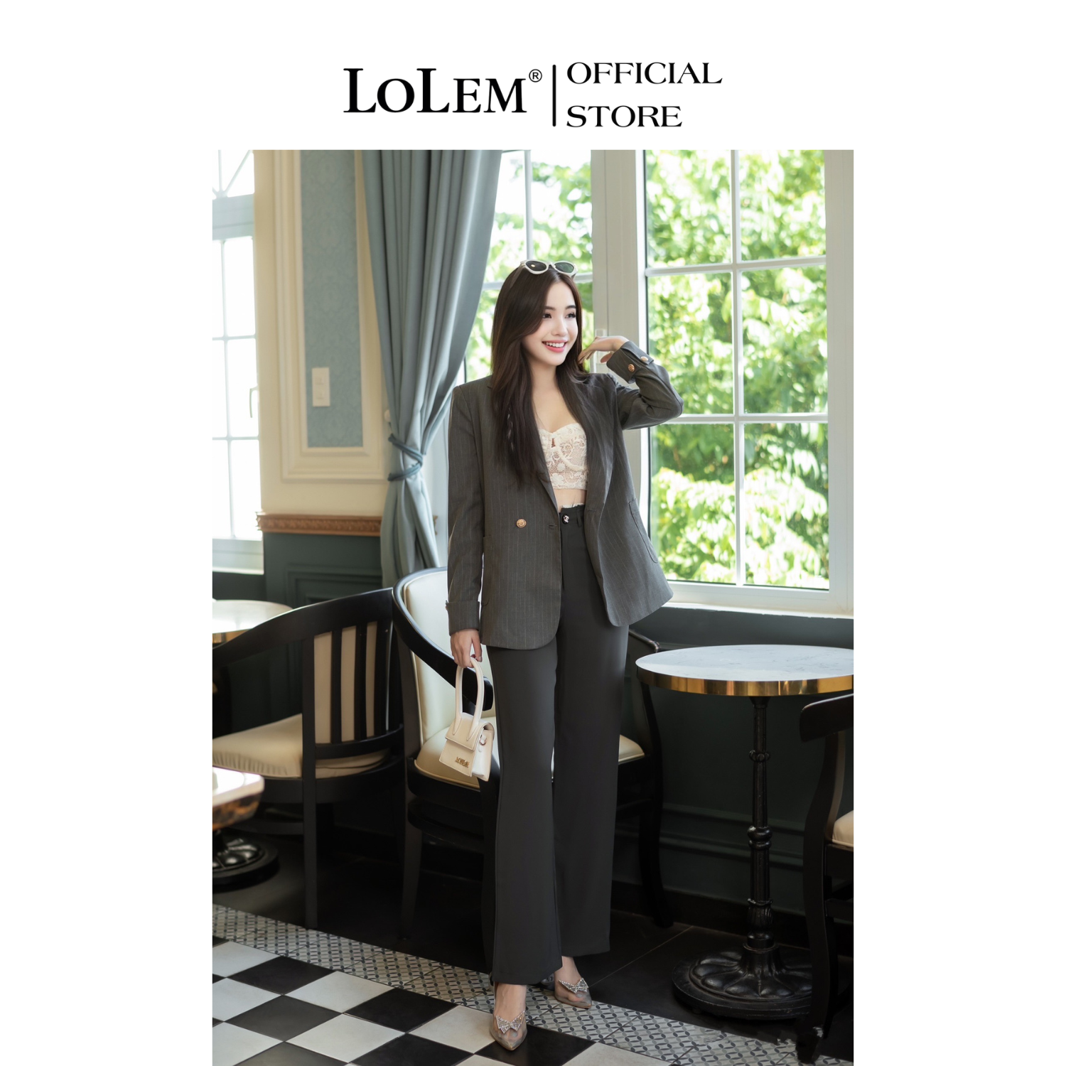Áo blazer nữ thiết kế LOLEM AKNB020 form dài chất tex xước cao cấp