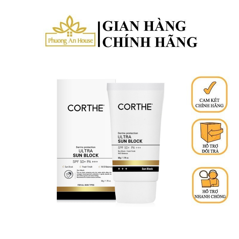 Kem chống nắng Corthe SPF50+ Ultra Sun Block Hàn Quốc mờ thâm mụn, dưỡng ẩm da mặt - PhuongAnHouse