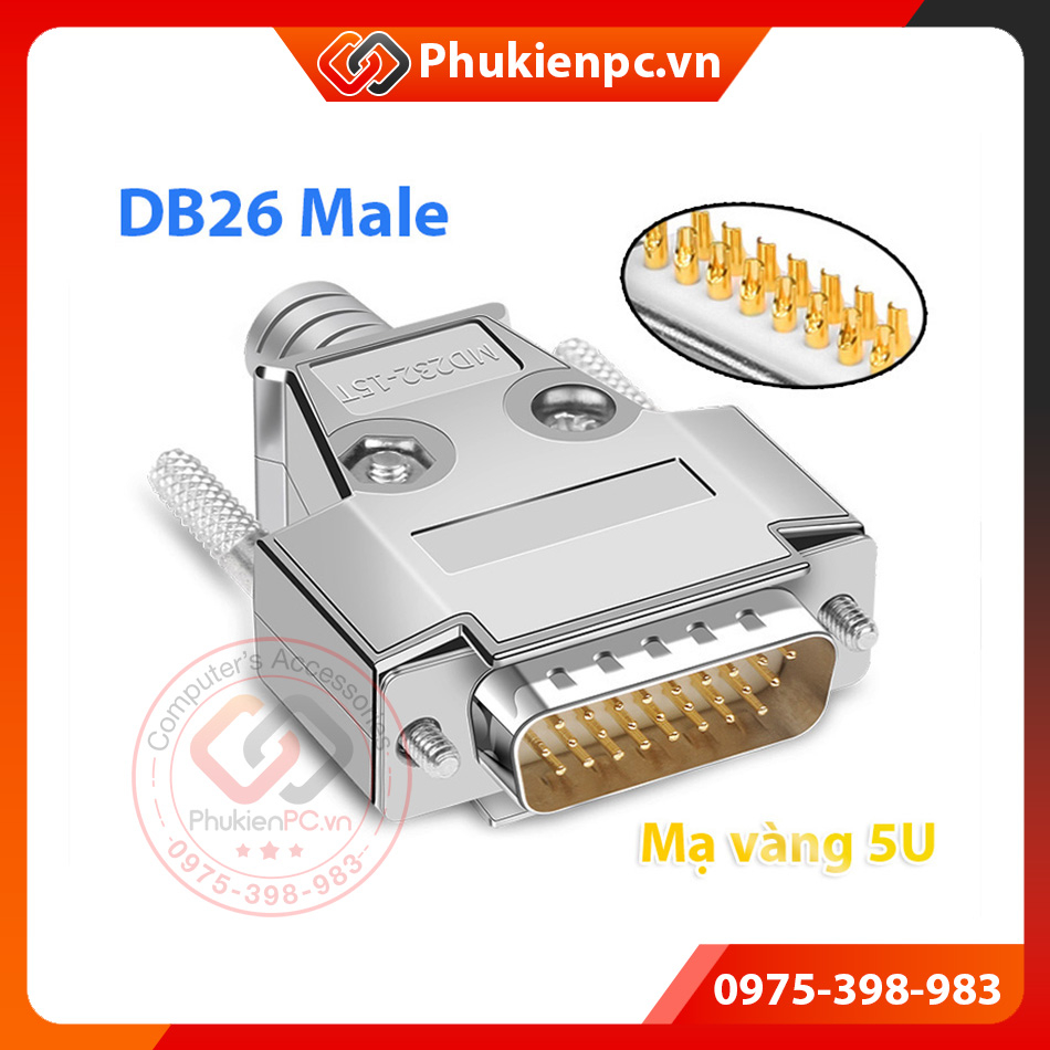 Đầu hàn COM DB26 Đực mạ vàng vỏ ốp Kim Loại Hàn cáp COM DB26 cáp nối ...
