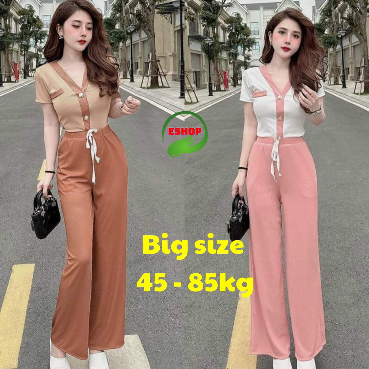 Đồ Bộ Bigsize Nữ Thun Gân Quần Ống Rộng Suông ESHOP Đồ Mặc Nhà Nữ Bigsize Quần Đùi Vải Xốp Đi Chơi Đẹp Dễ Thương DB368