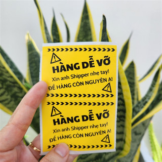 Set 25-50-100 tem dán cảnh báo xin nhẹ tay màu vàng, có sẵn keo kích thước 7x5cm