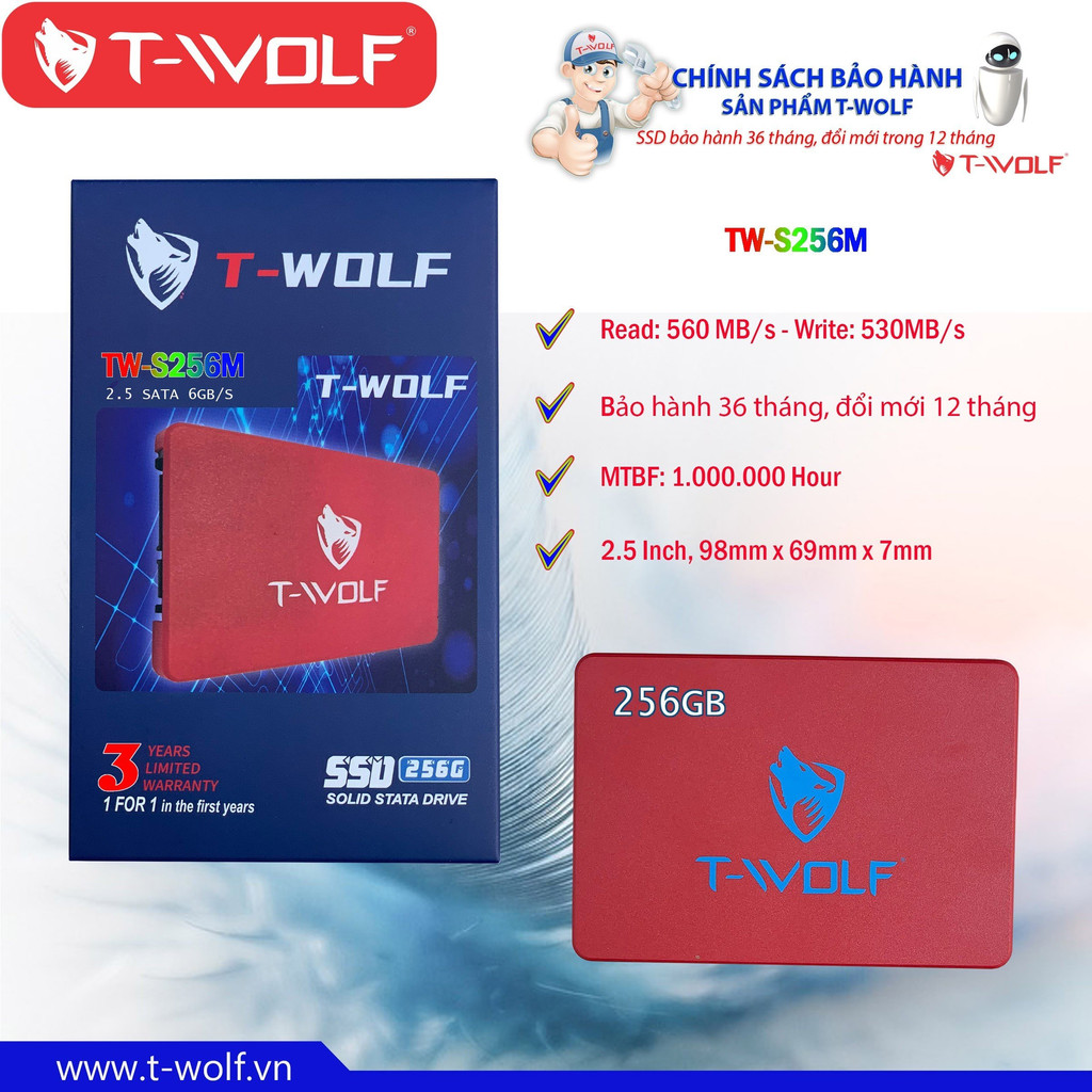 SSD TWolf 256GB 2.5Inch, Sata3/6Gb/s Read 550MB/s Write 500MB/s Chính