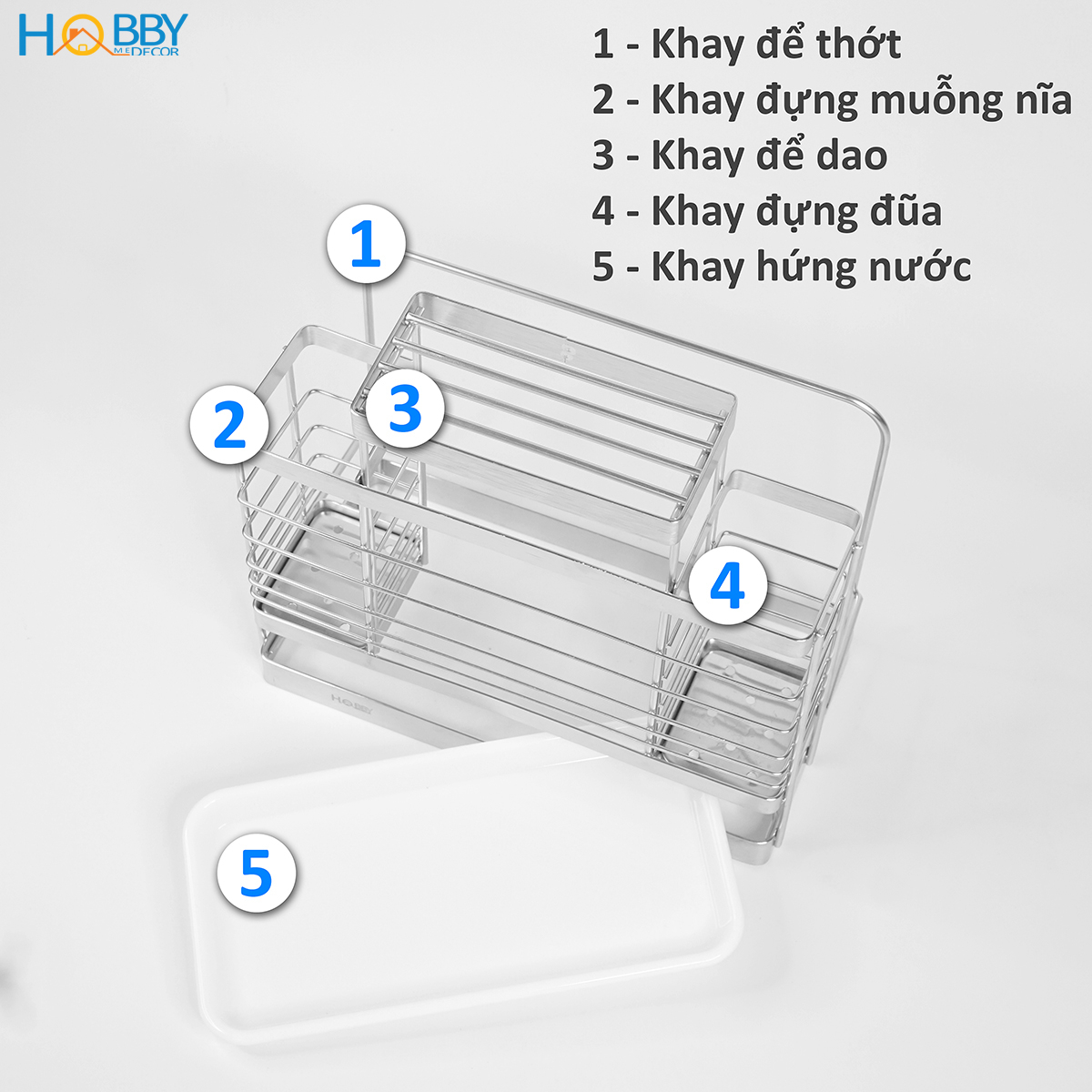 Kệ đựng đũa muỗng dao thớt đa năng inox 304 Hobby Home Decor KDMT4