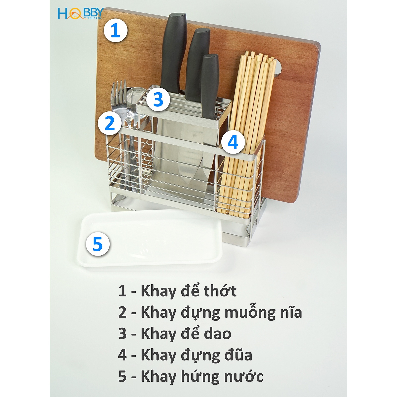 Kệ đựng đũa muỗng dao thớt đa năng inox 304 Hobby Home Decor KDMT4