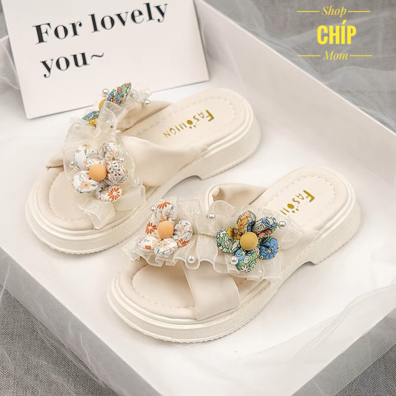Dép lê bé gái hoa xinh xắn da PU êm chân đế chống trượt đi biển mùa hè êm chân siêu điệu QCCC T86 ( ảnh thật )