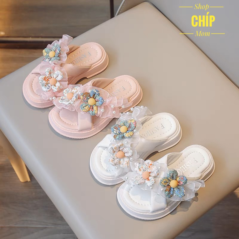Dép lê bé gái hoa xinh xắn da PU êm chân đế chống trượt đi biển mùa hè êm chân siêu điệu QCCC T86 ( ảnh thật )